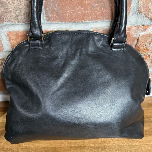 Anne Fontaine Parisa Black Leather Embossed Floral Dome Satchel Bag - Picture 8 of 12